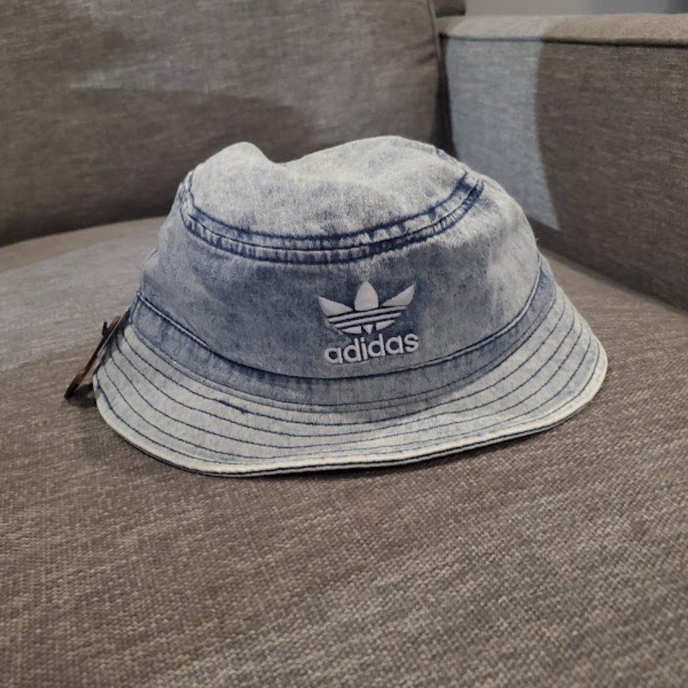 🆕️Adidas denim trefoil Women's stonewashed classic Logo Bucket Hat OS - Picture 8 of 16